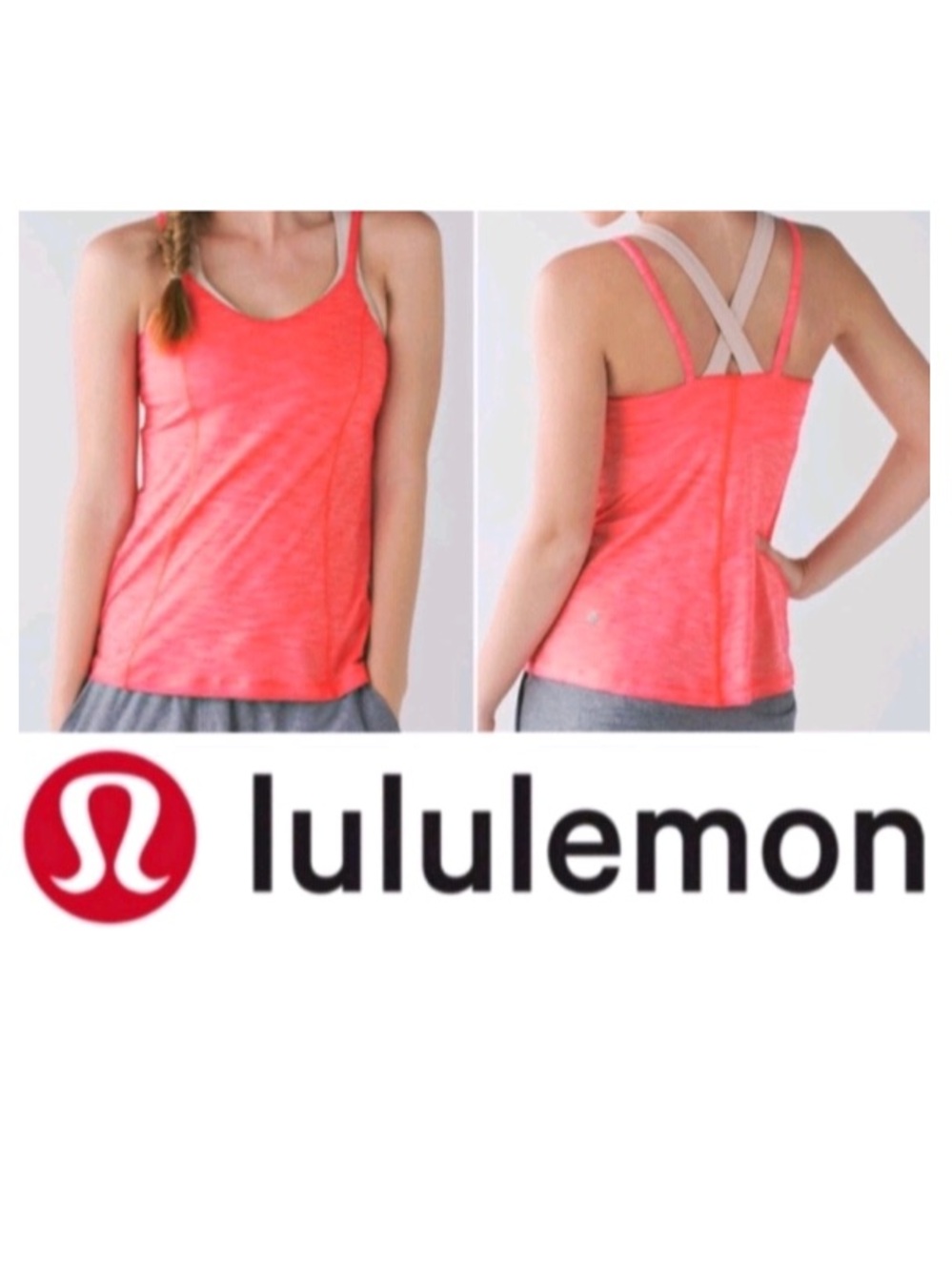 Lululemon Run For Gold Tank Heathered Electric Coral nude sports bra tank top